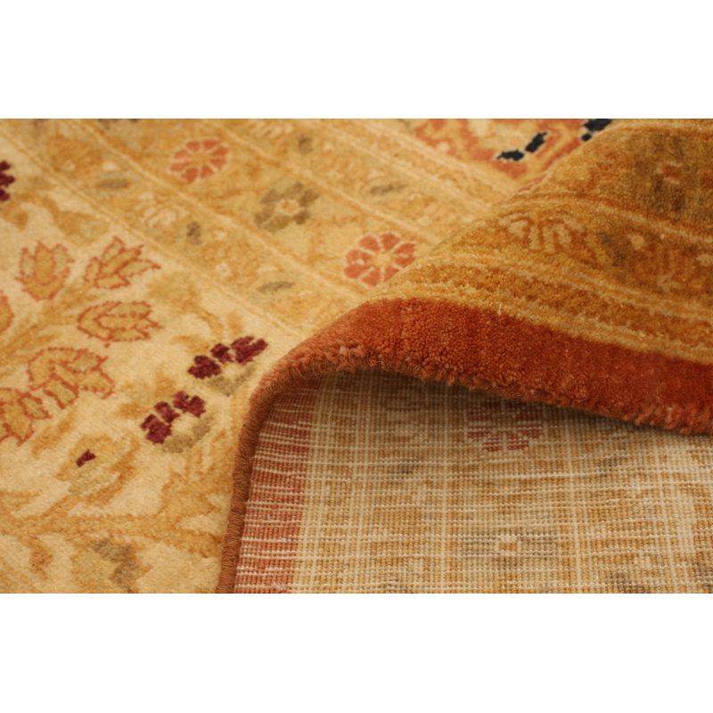 Tapis unique en laine noué à la main de style Ushak 9 pi x 12 pi New Age Cuivre