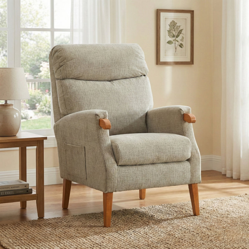 Upholstered Side Chair, Beige Polyester Blend