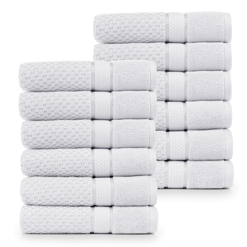 Collection de serviettes texturées 100% coton Mulaayam, Essuie-mains - paquet de 12, Blanc