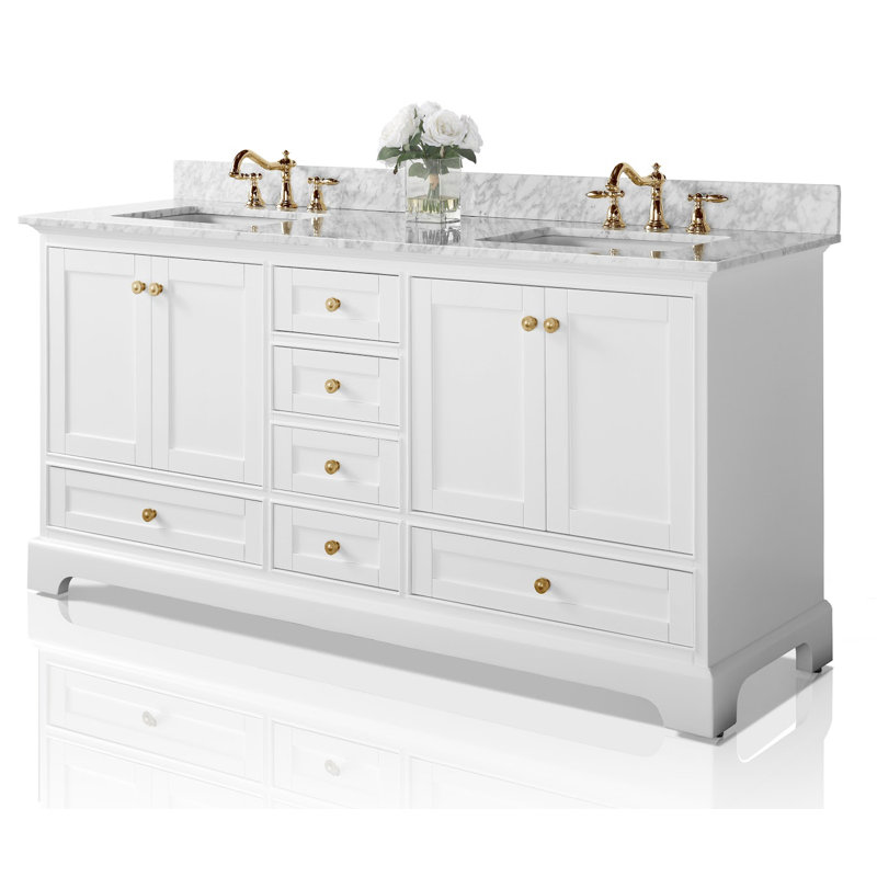 Audrey 72'' W Double Vanity, Gold, Carrara White, White