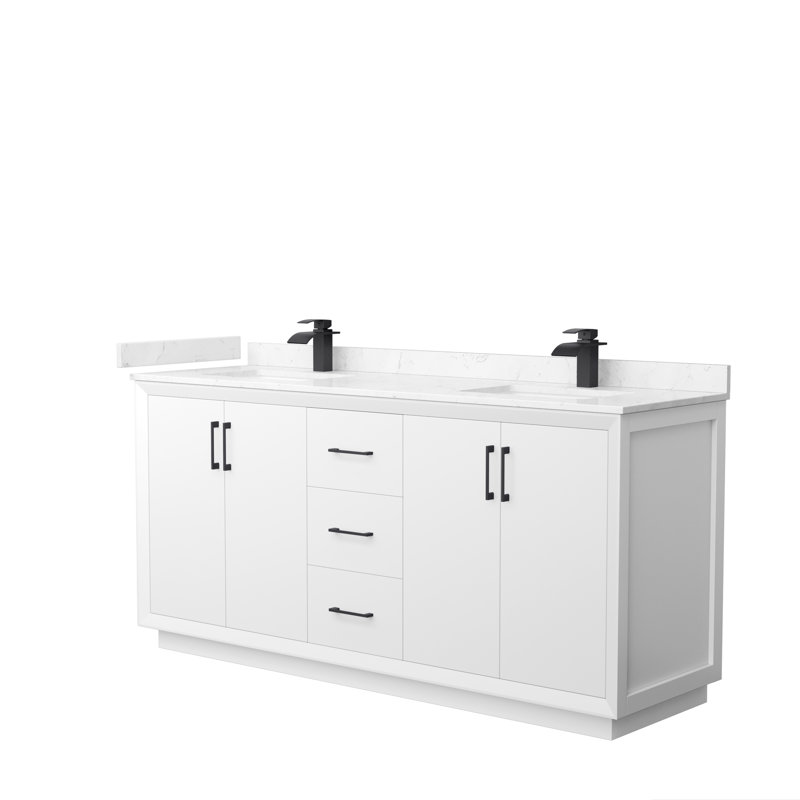 Ensemble de meuble-lavabo double 72 po Strada, Noir mat, Blanc, Marbre de culture de Carrare