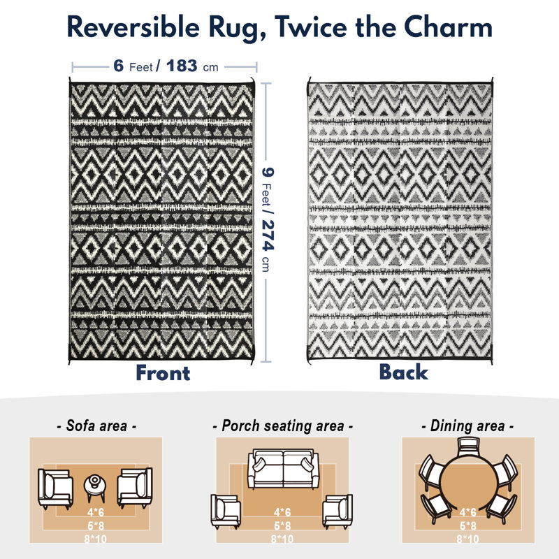 Southwestern Black/White Indoor/Outdoor Area Rug, Rectangle 6' x 9'