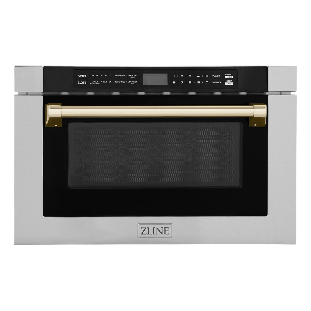 ZLINE Autograph 24 in. Microwave Drawer with Traditional Handle in Stainless Steel & Accents ZLINE Accent