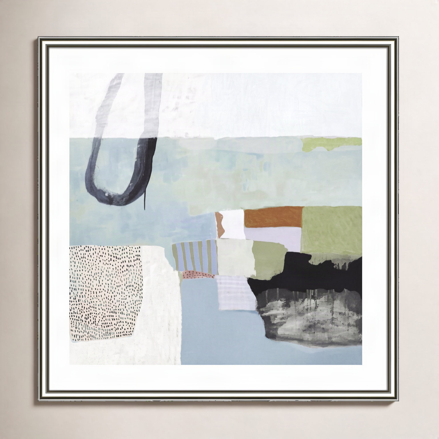 Concorde "Blue Rhythm" Painting by Nathaniel Mather, 28.75" H x 28.75" W x 0.875" D, Silver Framed Paper, White