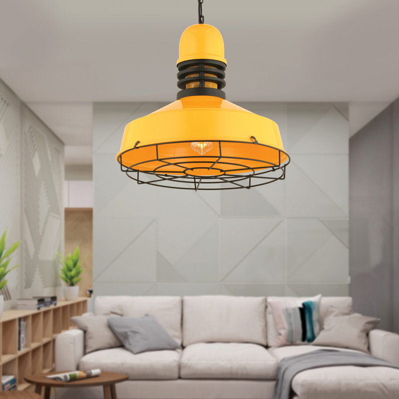 Adjustable Yellow Metal Chandelier, Ø16.1 x 16.1 inches | Height: 18.1 - 57.5 inches | 1 x E27 Max 40W Socket (Bulb Not Included) | Elegant Design, Perfect for Dining Room & Living Spaces, IP20 Rated