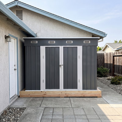 Sloped Roof Double Door Metal Garden Shed, Weatherproof Outdoor Storage Shed for Backyard Tool Storage