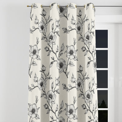 Modern Velvet Curtains - Black Toile Sketch Grommet Curtain - 1 Panel