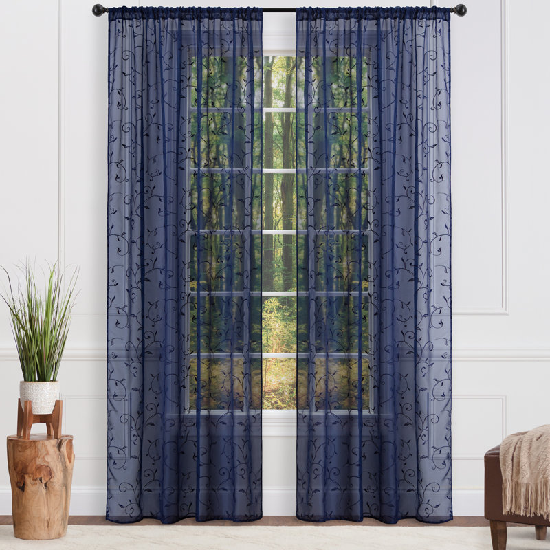 Paire de rideaux transparents avec passe-tringle Delicia, L 52 po x L 108 po, Bleu marine
