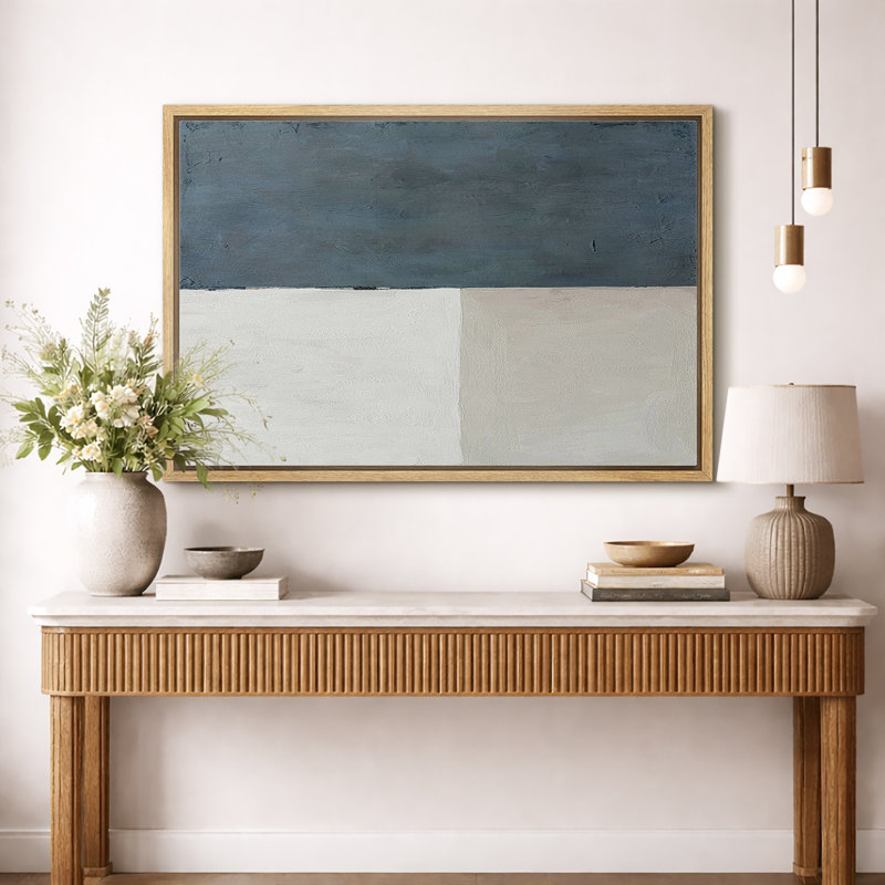 Minimal Landscape "Blue Gray Pastel Color Field Square Artwork, Abstract Minimalist Simple Wall Pictures, Large Framed Canvas Giclee Print Wall Art"