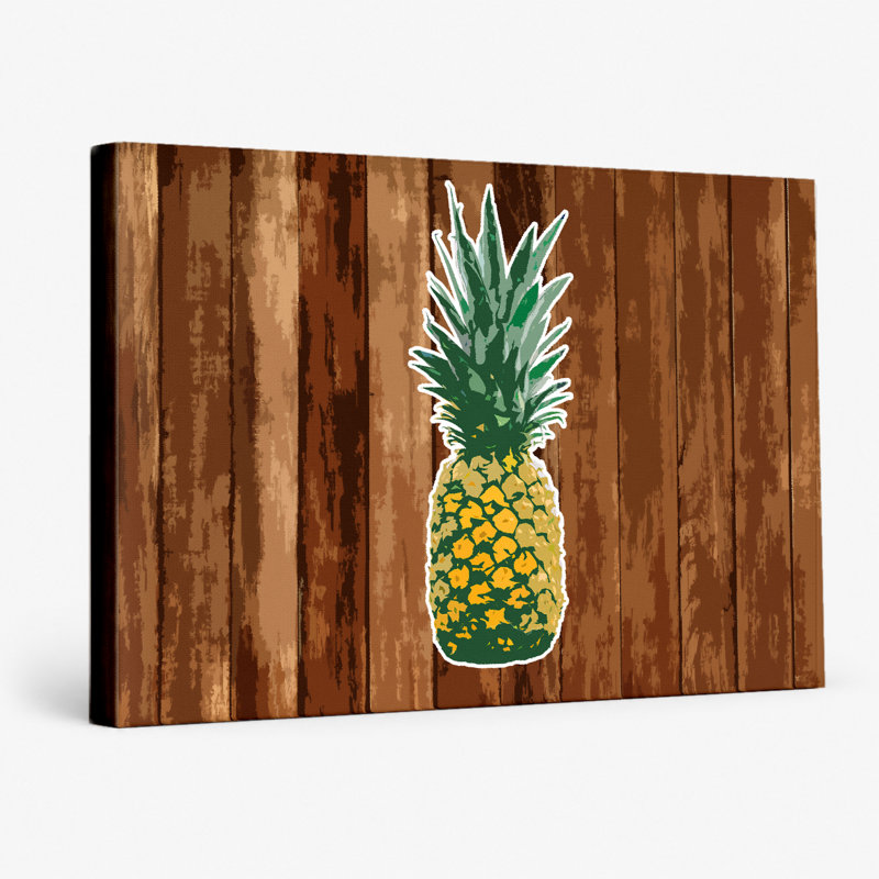 Ananas sur bois - paysage, art mural sur toile, 14" W x 11" H