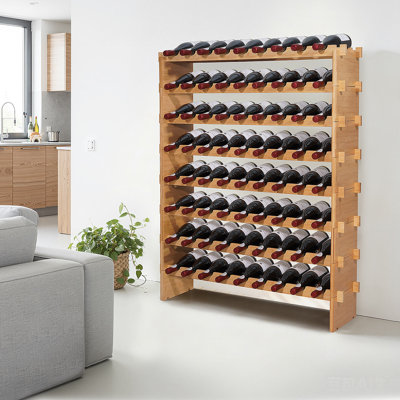 72 Bottle Stackable Modular Wine Rack, 8-Tier, Floor Freestanding Wine Storage Rack, Sturdy Wines Holder Display Shelf, Wobble-Free Shelves, Easy Assembly, for Kitchen, Cellar, and Bar, Natural
