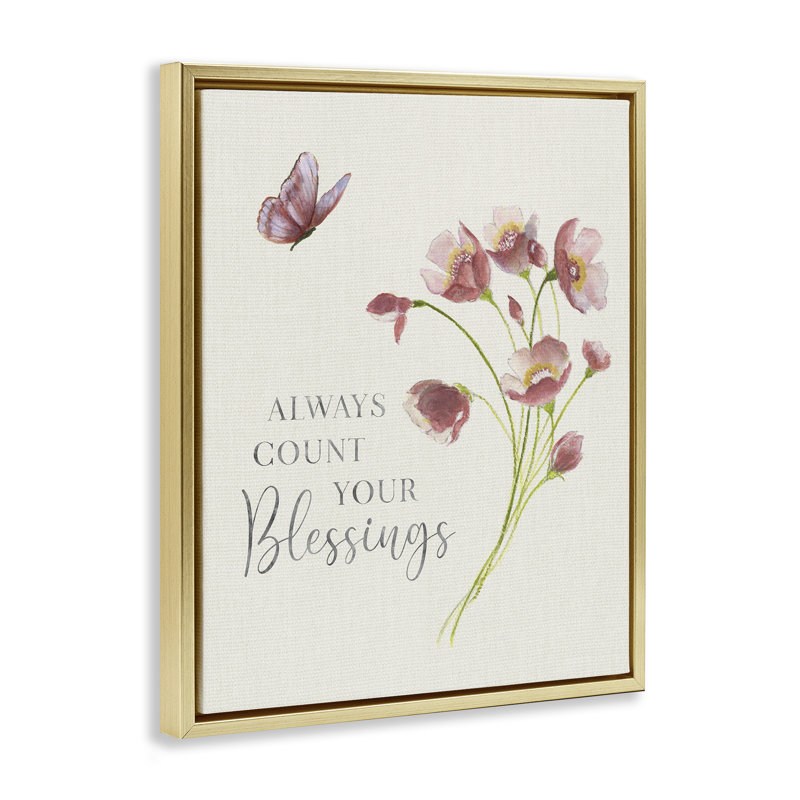 Cadre flottant Count Your Blessings Florals, design par Janet Tava, H 31 po x l 25 po, Cadre flottant métallique doré