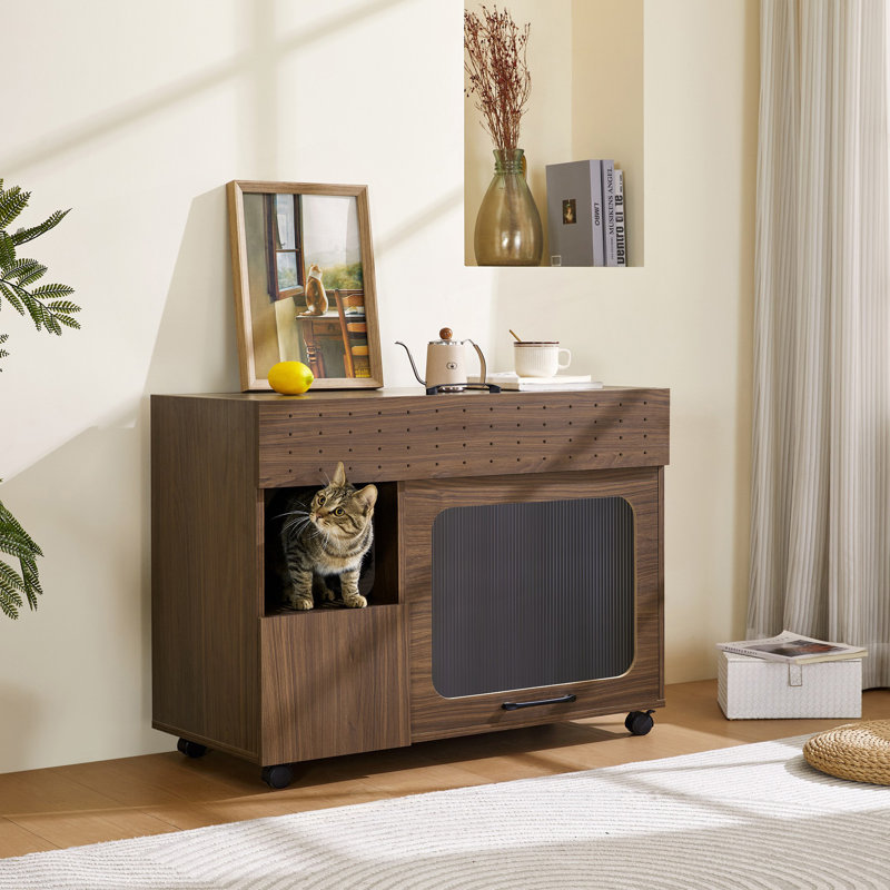 Enceinte de litière 2 en 1 multi-usage pour chat, table d'appoint moderne avec rangement, buffet de buffet
