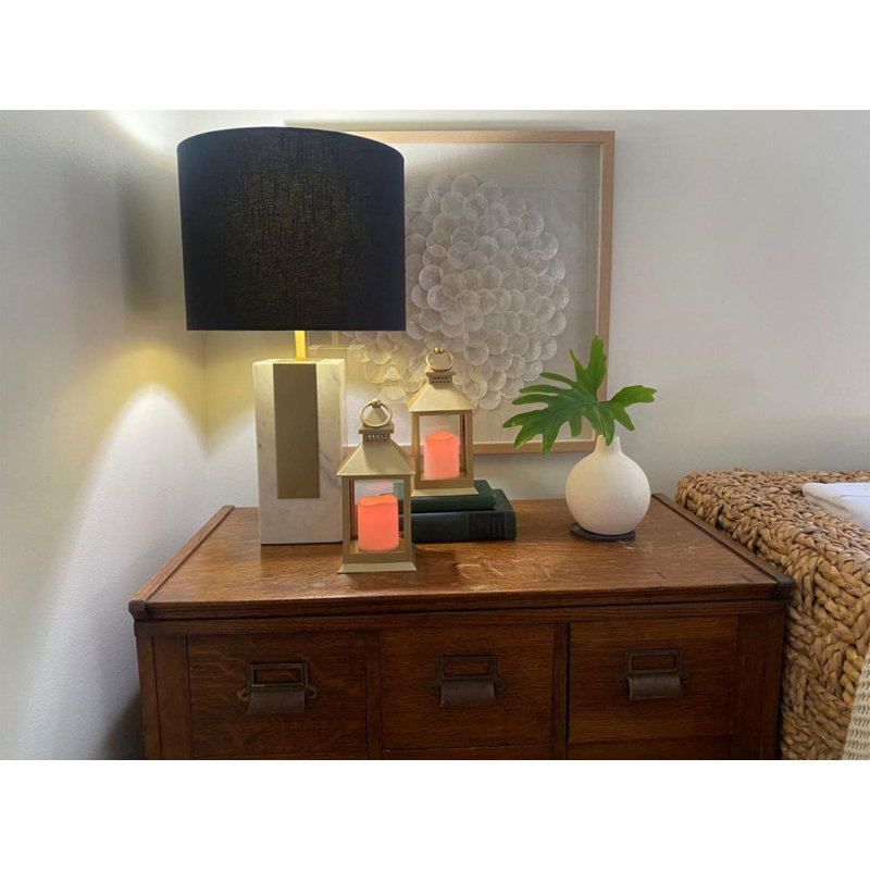 Tabletop Lantern Set with Candle and remote Included, White