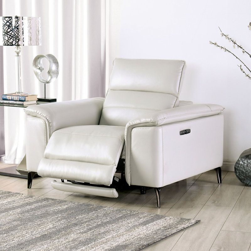 Contemporary Style Power Recliner Pillow Top Arms Metal Legs Extendable Footrest And Headrest Hardwood Frame Primary Living Room