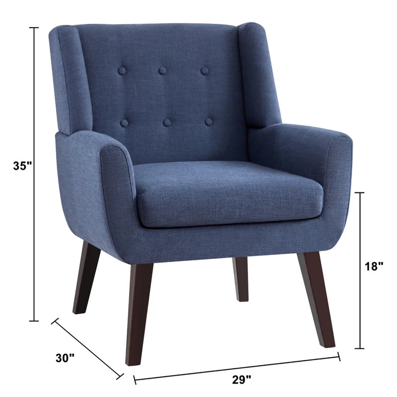 Upholstered Wingback Chair, Dark Blue Linen Blend