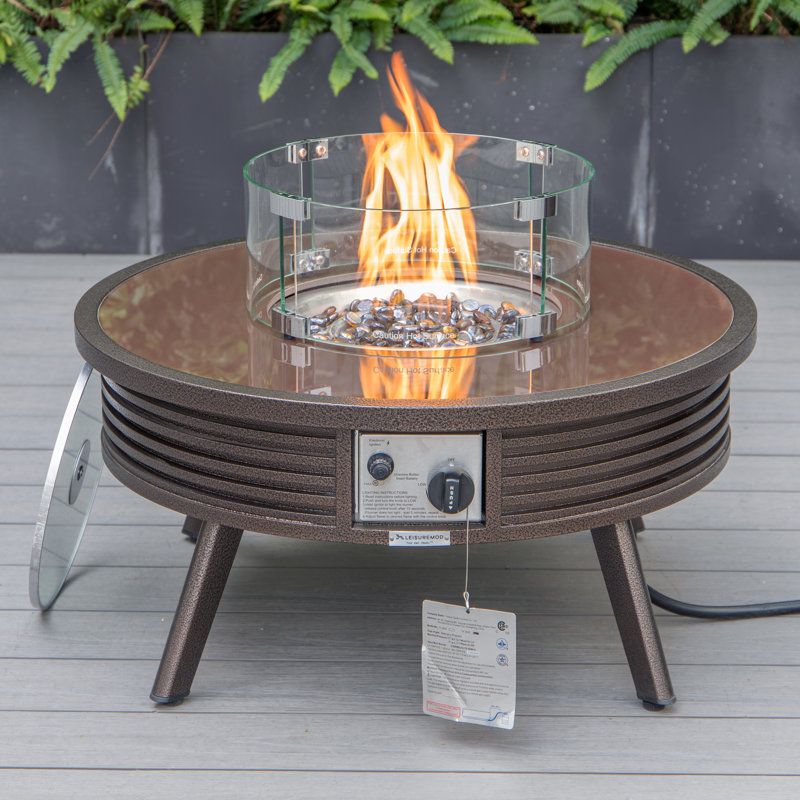 Table de foyer d'extérieur au propane avec couvercle H 20 po x l 29 po, Brown