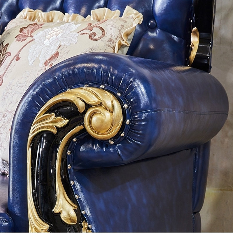 Fauteuil en cuir véritable européen capitonné de 47,2 po de largeur en cuir véritable, Cuir véritable bleu