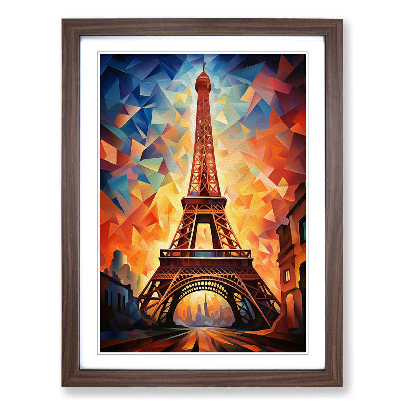 Eiffel Tower Cubism - Single Picture Frame Print on Wood, 34cm H x 25cm W, Walnut Framed