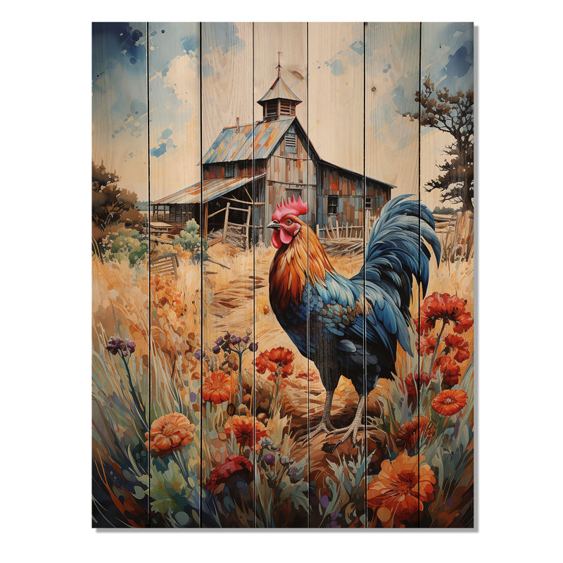 «Roaster Barnyard Serenade IV», reproduction sur bois, H 20 po x l 10 po x P 0,78 po