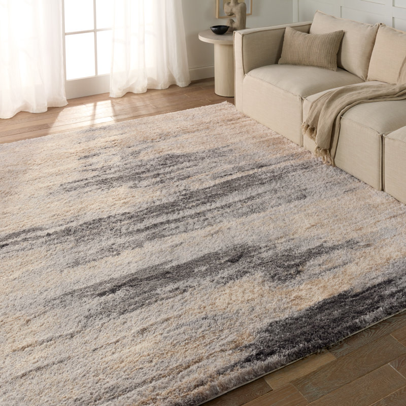 Tapis abstrait gris / crème Triton (5 pi 3 po x 7 pi 7 po), Rectangle 5 pi 3 po x 7 pi 7 po
