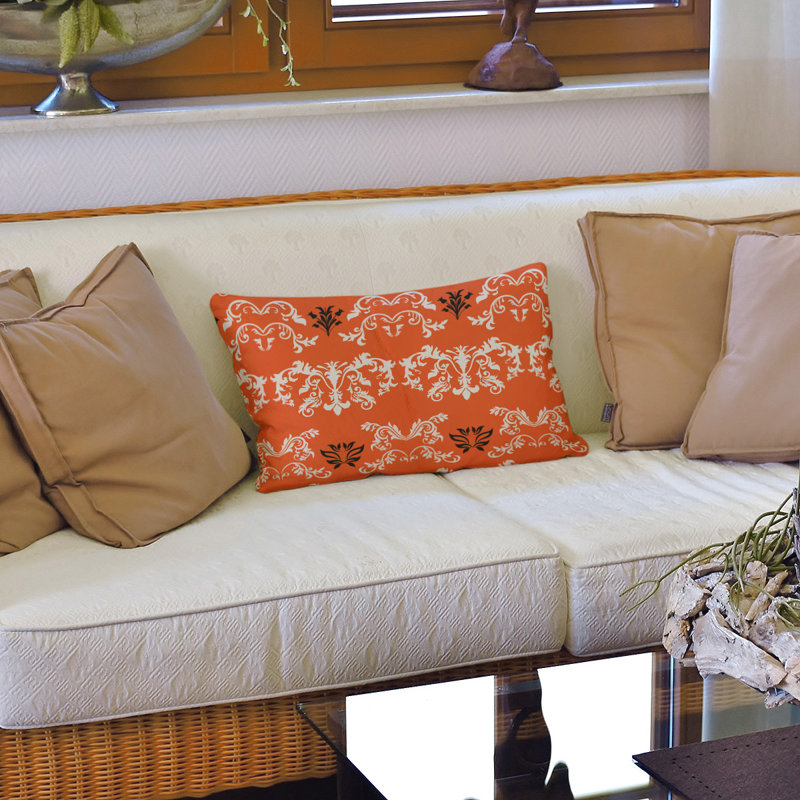 Housse de coussin Football Baroque, Blanc / Orange / Noir, Polyester sergé
