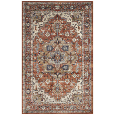 Oriental Machine Woven Polypropylene Area Rug in Red/Brown