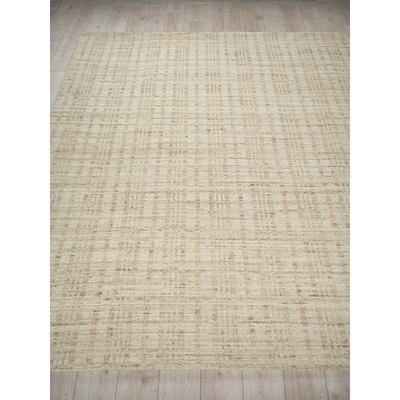 Desi hand-knotted Wool Light Beige Area Rug, Rectangle 8' x 10', Light Beige
