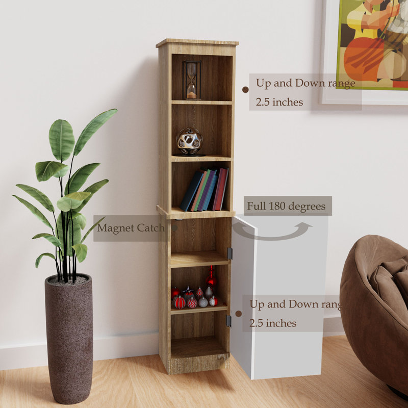 Armoire de rangement Largent avec 3 tablettes et une porte simple de rangement de coin étroit pour la salle de bain