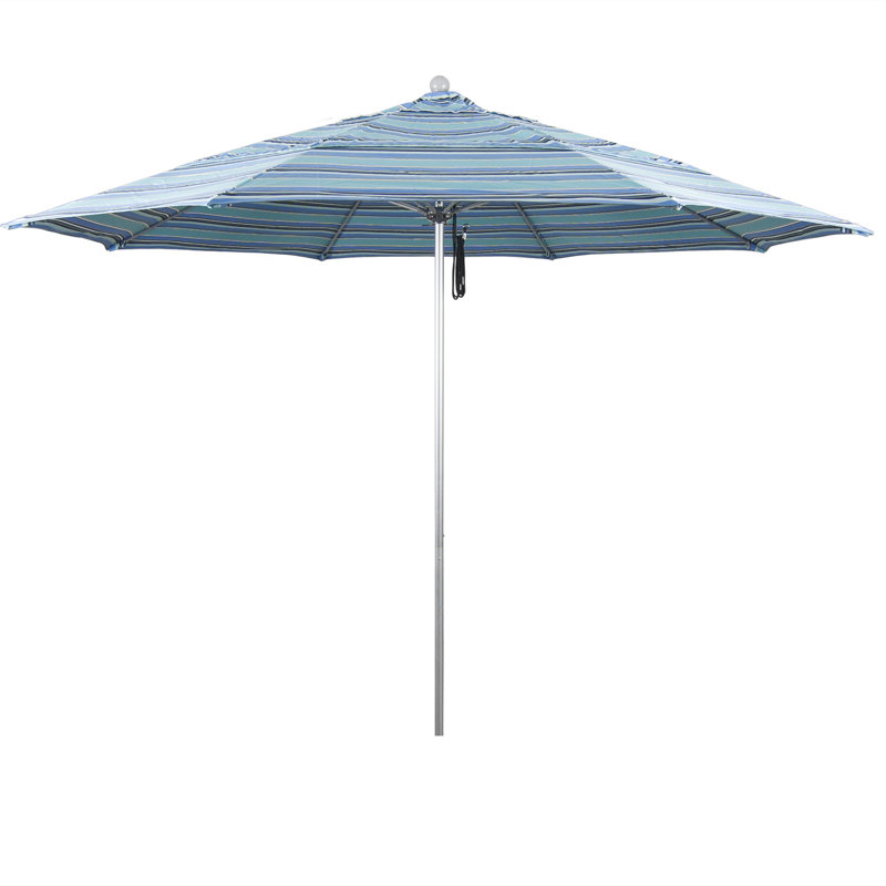 Parasol de marché 11 pi Hibo, Sunbrella® Dolce à rayures oasis, Argent anodisé