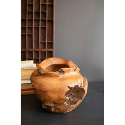 Kalalou Teakwood Urn 11"H Brown Distressed Handcrafted Wooden Accent