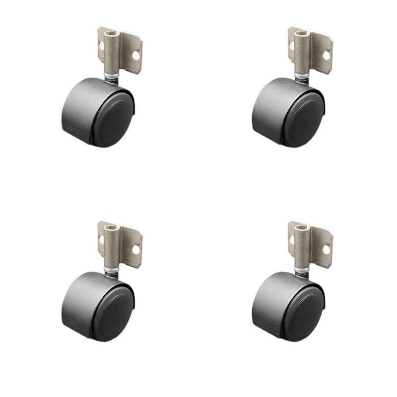 2.375 Inch Flat Black Hooded Urethane Twin Wheel Caster with Side Mount Set SCC