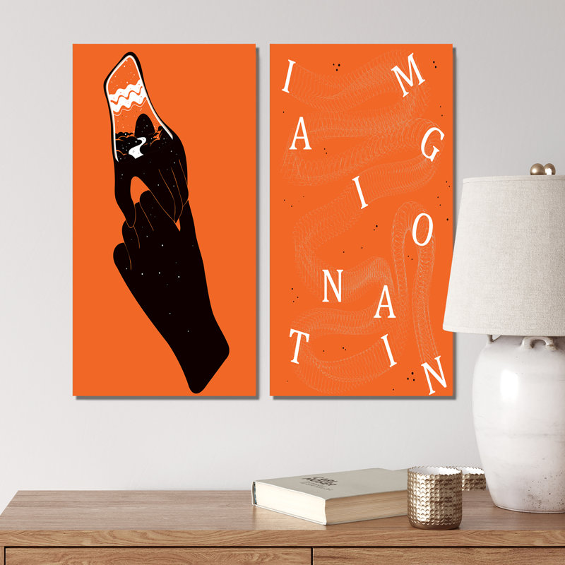 " Imagination Vintage Retro Orange Designs I " 2 - Pieces Painting Print, Wrapped Canvas, 20" H x 24" W x 1" D