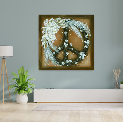 Retro Pure Peace With Peace Sign Flowers Art