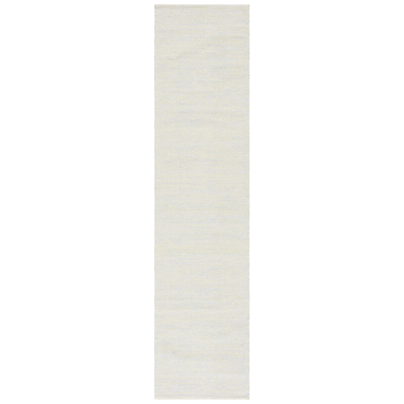 Tapis vert / ivoire en coton fait à la main Dallis, Tapis de couloir 2 pi 3 po x 9 pi