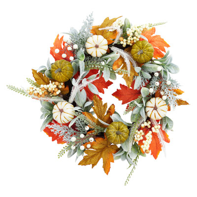 Guirlande de 20 po d'Halloween, couronnes de l'Action de grâce pour la porte d'entrée, décorations de couronne d'automne, couronne de feuilles d'érable, baies, pommes de pin, couronne de récolte pour la maison, porche, mur, extérieur