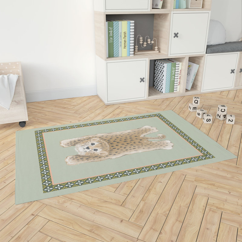 Lil Lying Leopard Kids Play Mat, Sage, Rectangle 5' x 7'