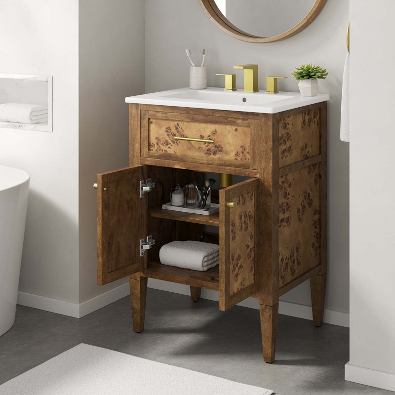 Modway Elysian Single Bathroom Vanity with Top, White, Brown