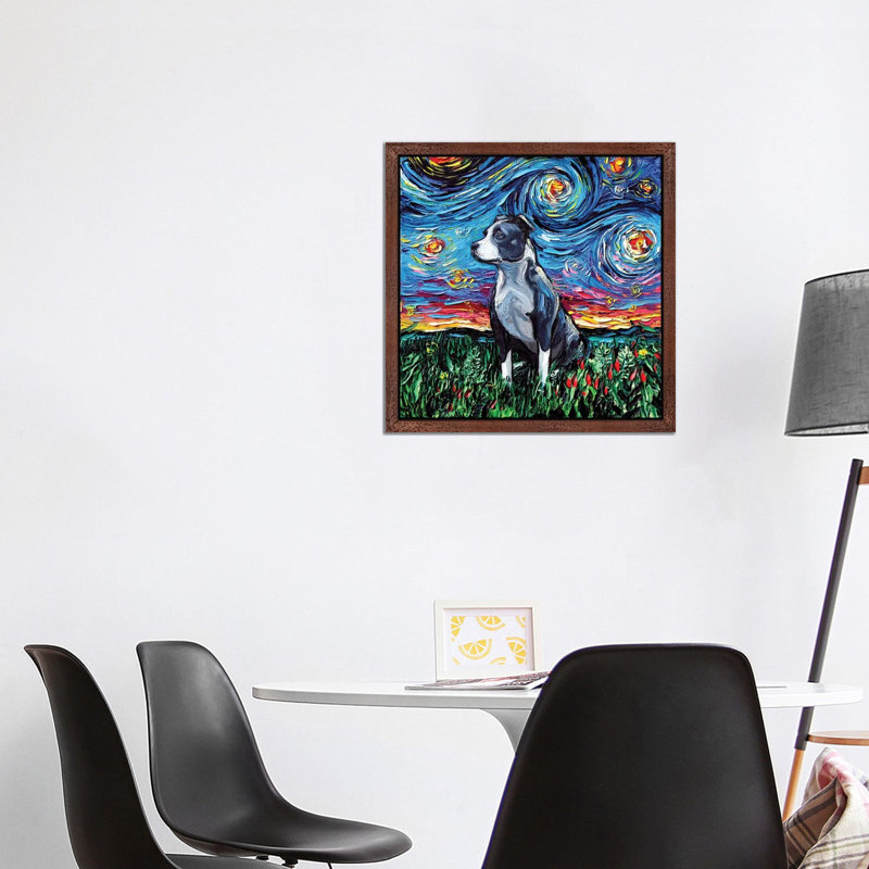 Pitbull Night by Aja Trier - Painting on Canvas, 66.04 cm H x 66.04 cm W, Brown Framed