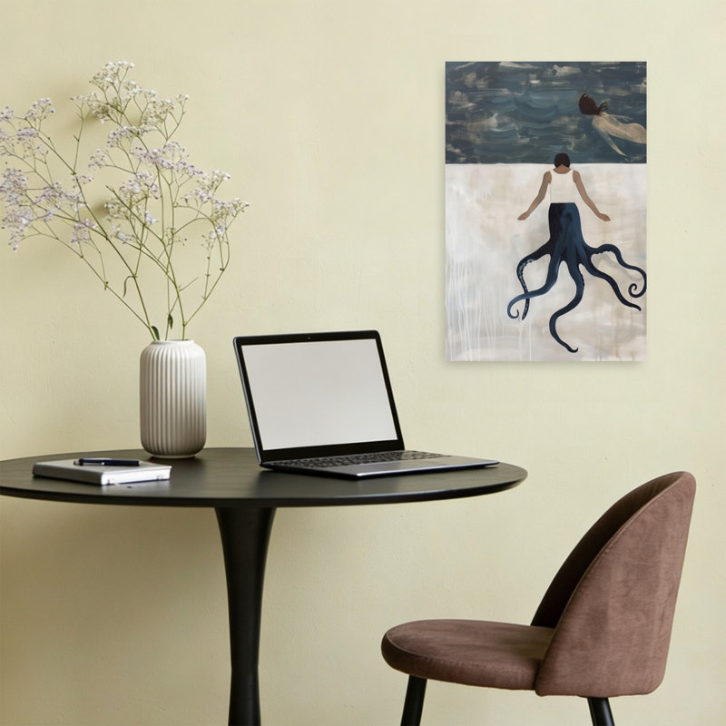 Octopus Woman Dreaming Contemporary Abstract Octopus Coastal Wall Art Print by SHANDU - Print, 60.96cm H x 40.64cm W