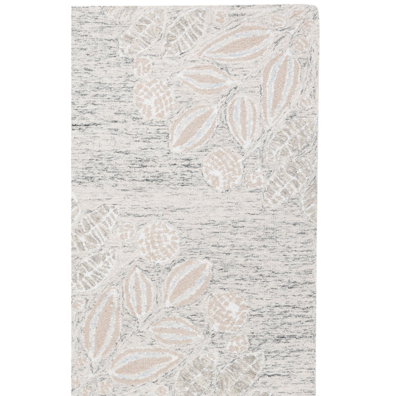 Tapis gris / ivoire en laine / polyester touffeté à la main Jardin, Tapis de couloir 2 pi 3 po x 8 pi