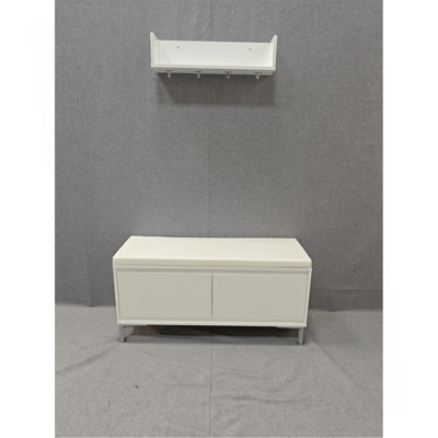 Ensemble de tablette de hall d'entrée murale avec crochets et banc de rangement, armoire à chaussures blanche moderne avec coussin et rangement fermé pour couloir, chambre à coucher ou vestibule