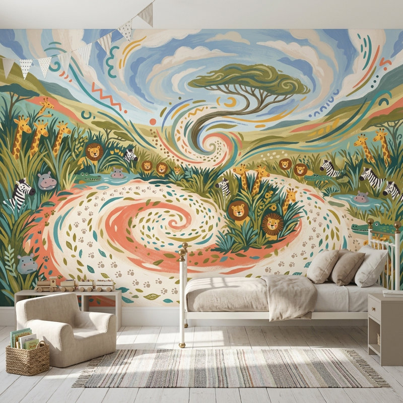 Papier peint safari Savanna, 100 po x 96 po, Non tissé