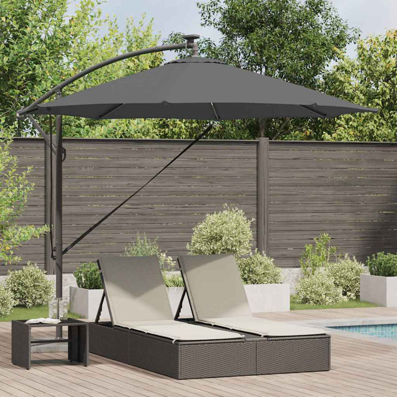 Umbrella with LED Strip Lights Polyester and Aluminium Outdoor Parasol, 248cm H x 294cm W x 294cm D, Anthracite