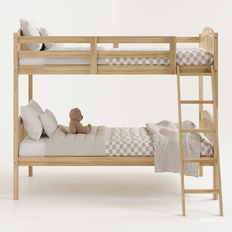 Natural Twin Over Twin Wood Bunk Bed with Ladder and Guardrails