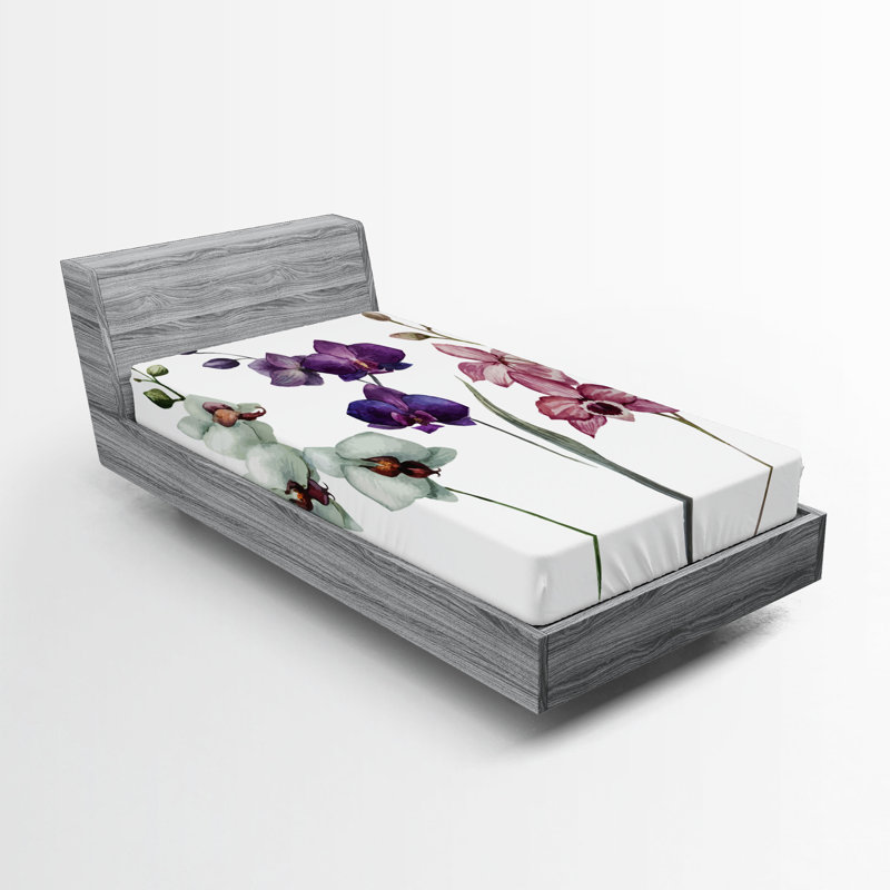 Drap-housse orange Ambesonne, Crème / violet / rose séchée, Drap-housse pour lit simple TG