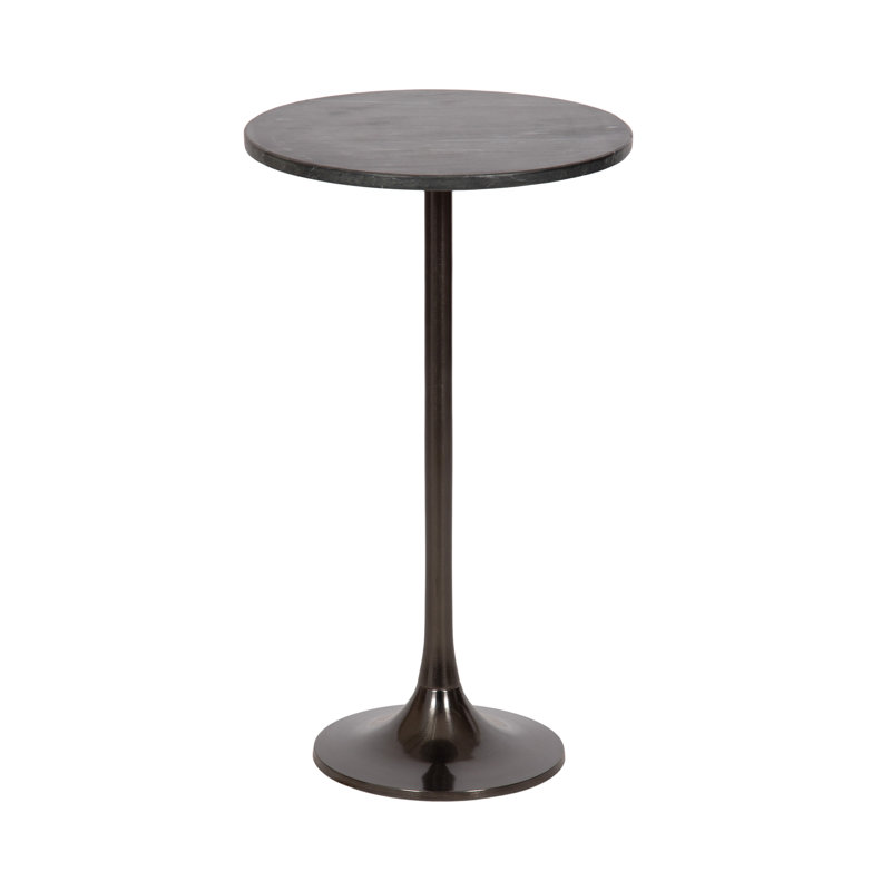 Round Marble Top Side Table, Black, Silver