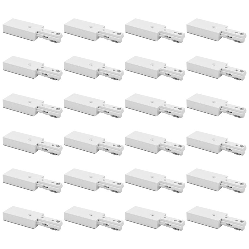 Connecteur d'extrémité de puissance à rail H Luxrite, accessoire d'éclairage à 3 fils H-Track à circuit unique, alimentation électrique en direct 120 V pour système de rail de type H, paquet de 24 blanc