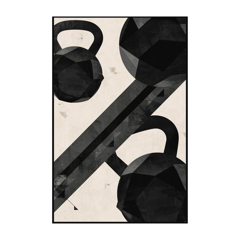 Machine Washable Aust Kettlebell Workout Modern & Contemporary Geometric Rug in Black – Black Binding, 8x10