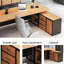 Bureau brun et noir rectangulaire en bois massif + fer avec 3 tiroirs-61040104